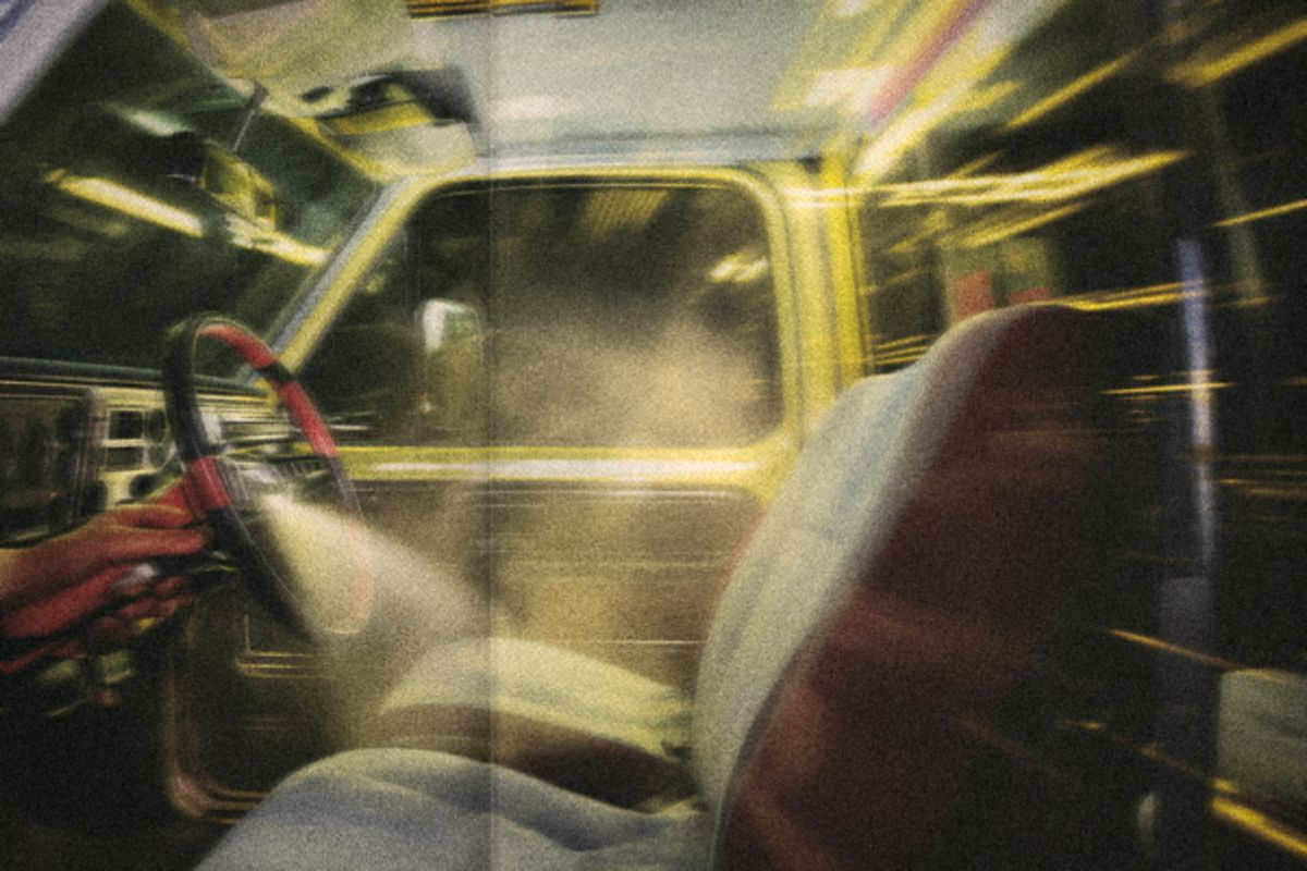 Steam rising off a truck seat during an interior detail